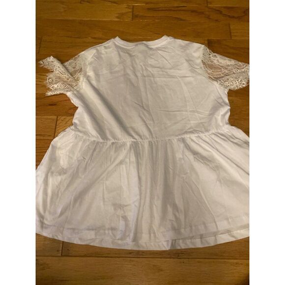 ASOS Design, white laced short sleeve, elastic waist, crew neck white top size 6 - Picture 5 of 9